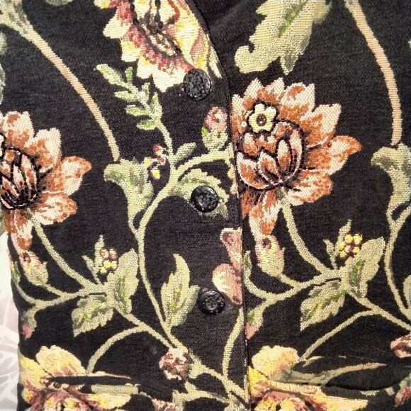 Anage Vintage Sequins / Beaded Tapestry Floral Black Jacket - Picture 6 of 12